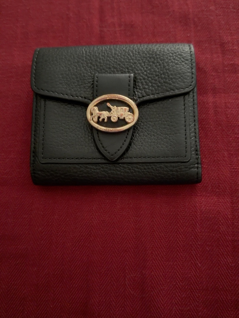 Coach Black Pebbled Leather Small Wallet with Gold Carriage Accent